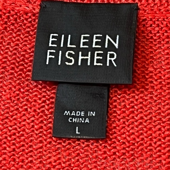 EILEEN FISHER Cardigan Sweater, Open Front, Persimmon Orange Color, Size Large - Picture 7 of 8